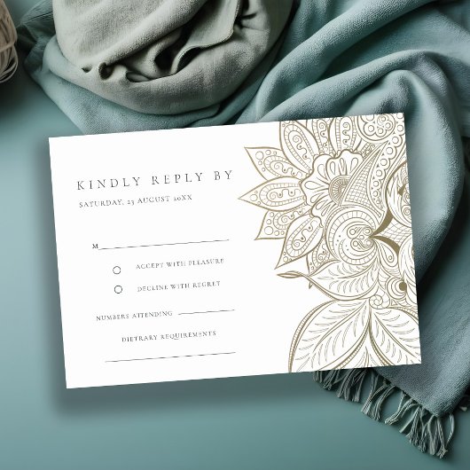 Classy Verziert Paisley Ivory Gold Wedding RSVP Begleitkarte