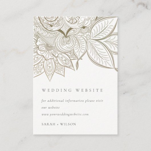 Classy Verziert Paisley Ivory Gold Wedding Website Begleitkarte (Vorderseite)