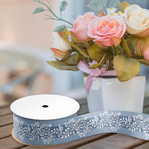 Classy Vintag Floral Arabesque Boho Dusty Blue Gr Ripsband