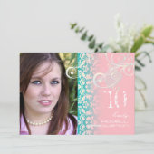 Classy Vintag/Grunge/Wirbel/Damask/Abschlüsse Einladung (Stehend Vorderseite)