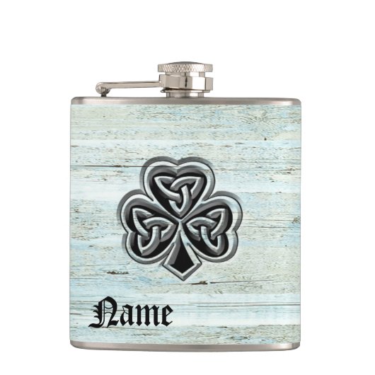 Classy Vintag Irish Glück Kleeblatt personalisiert Flachmann (Vorderseite)