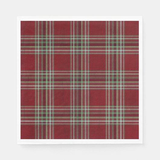 Classy Vintage Red Green Textured Tartan Plaid Serviette (Vorderseite)