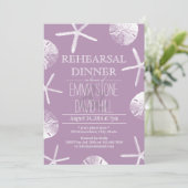 Classy Violet Beach Thema Hochzeit Probe Dinner Einladung (Stehend Vorderseite)