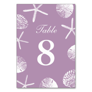 Classy Violet Beach Theme Seashells Tischnummern