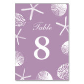 Classy Violet Beach Theme Seashells Tischnummern (Rückseite)
