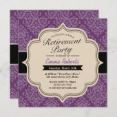 Classy Violet Damask Rentirement-Party Einladungen (Vorne/Hinten)