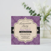 Classy Violet Damask Rentirement-Party Einladungen (Stehend Vorderseite)
