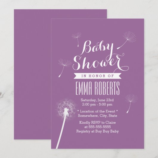 Classy Violet Dandelion Kinderdusche Einladungen (Vorne/Hinten)