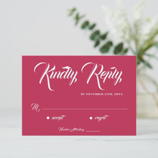 Classy Viva Magenta Calligraphy Sunset Theme RSVP Karte (Stehend Vorderseite)