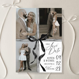 Classy Watercolor Black Bow 3 Multi-Photo Wedding Save The Date