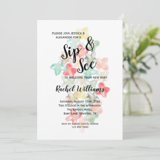 Classy Watercolor Blume Einladung (Stehend Vorderseite)