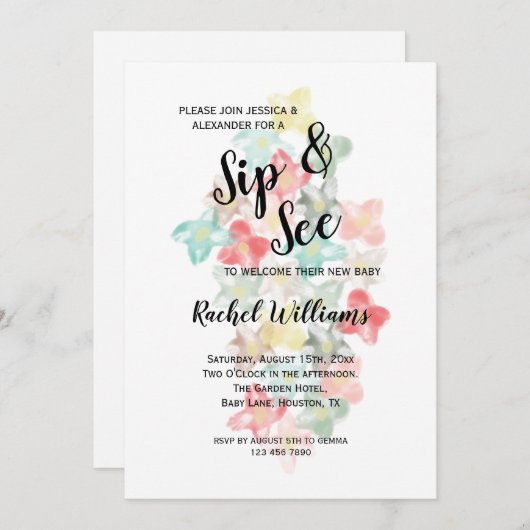 Classy Watercolor Blume Einladung (Vorne/Hinten)