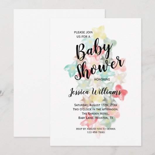 Classy Watercolor Blume Kinderdusche Einladung (Vorne/Hinten)