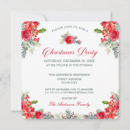Classy Watercolor Floral Christmas Party Einladung