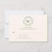 Classy Watercolor Greenerity Wreath Monogram RSVP Karte (Vorderseite)