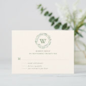 Classy Watercolor Greenerity Wreath Monogram RSVP Karte (Stehend Vorderseite)