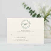 Classy Watercolor Greenerity Wreath Monogram RSVP Karte (Stehend Vorderseite)