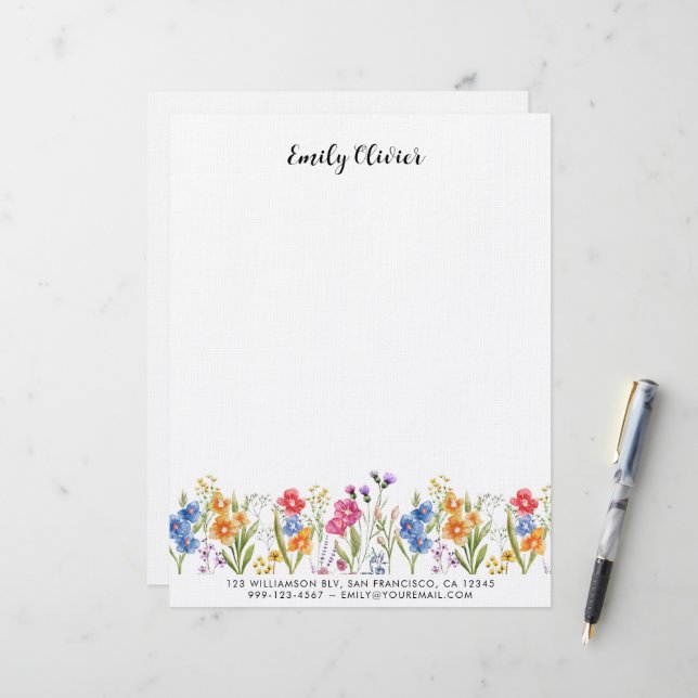 Classy Watercolor Individuelle Name Briefbogen (Vorderseite/Rückseite Beispiel)