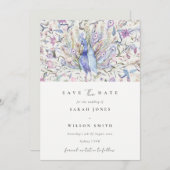 Classy Watercolor Peacock Floral Save the Date Einladung (Vorne/Hinten)
