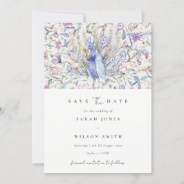Classy Watercolor Peacock Floral Save the Date Einladung