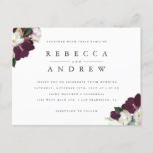 Classy Watercolor Plum Floral Corners Wedding