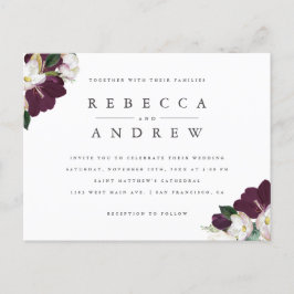 Classy Watercolor Plum Floral Corners Wedding Einladungspostkarte
