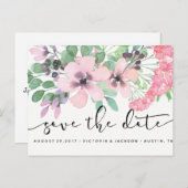 Classy Watercolor Rosa Blume Save the Date Ankündigungspostkarte (Vorne/Hinten)
