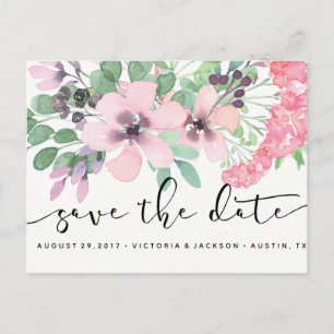 Classy Watercolor Rosa Blume Save the Date Ankündigungspostkarte