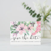 Classy Watercolor Rosa Blume Save the Date Ankündigungspostkarte (Stehend Vorderseite)
