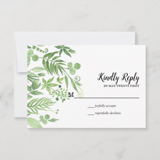 Classy Watercolor Wildwiese Green Wedding RSVP Karte (Vorderseite)