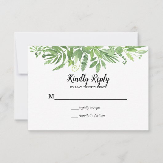 Classy Watercolor Wildwiese Green Wedding RSVP Karte (Vorderseite)