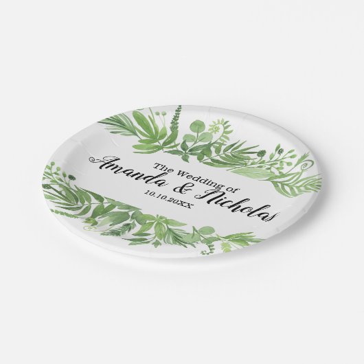 Classy Watercolor Wildwiese Hochzeit Pappteller (Schrägansicht)