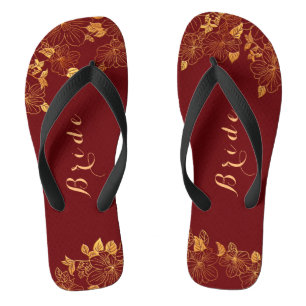 Classy Wedding Bride Deep Burgundy & Gold Foliage Badesandalen