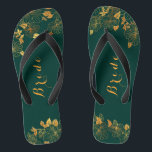 Classy Wedding Bride Emerald Green & Gold Foliage Badesandalen<br><div class="desc">Diese klassischen Braut-Smaragdgrün und goldblättrigen Flip-Flops mit goldenem Blattmuster und moderner Typografie auf zeitlos dunkelgrünem Hintergrund. Anzeigen der Auflistung auf dieser Seite, um passende Elemente zu finden. Staffel es mit deinen Informationen anpassen. Wenn Sie gewollt haben, um den Stil, die Farbe oder die Textplatzierung des Schriftartes zu ändern, klicken Sie...</div>