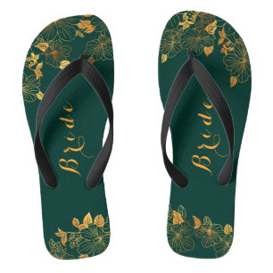 Classy Wedding Bride Emerald Green & Gold Foliage Badesandalen