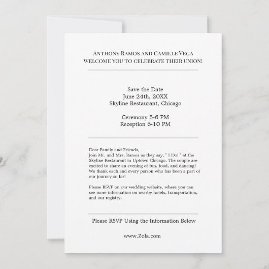 Classy Wedding Custom mit Foto Einladung (Rückseite)