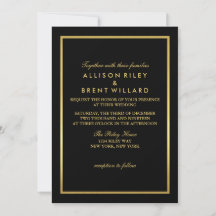 Classy Wedding Invitation Gold Foil Look - Schwarz