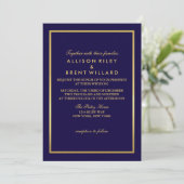 Classy Wedding Invitation Gold Foil - Navy Blue Einladung (Stehend Vorderseite)