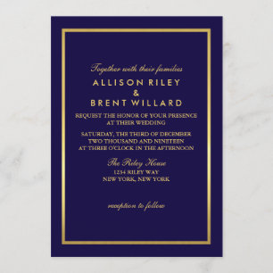 Classy Wedding Invitation Gold Foil - Navy Blue Einladung