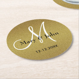 Classy Wedding Monogram Glitzer Gold Runder Pappuntersetzer