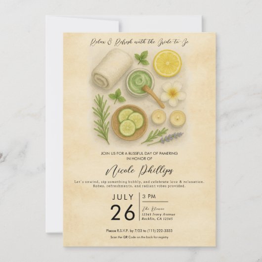 Classy Wellness-Center Pampering Beauty Day Brautp Einladung (Vorderseite)