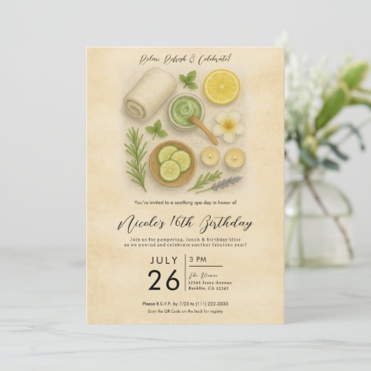 Classy Wellness-Center Pampering Beauty Day Geburt Einladung (Stehend Vorderseite)