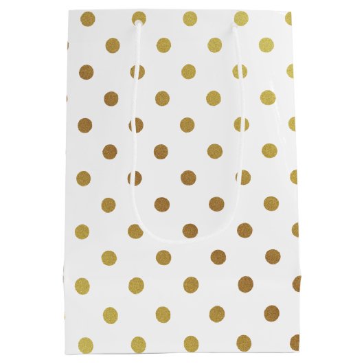 Classy White and Gold Glitzer Polka Dots Mittlere Geschenktüte (Rückseite)