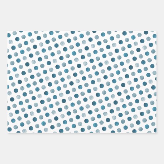 Classy White Blue & Gold Polka Dots Moderne Weihna Geschenkpapier Set (Vorderseite 2)