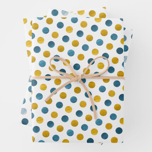 Classy White Blue & Gold Polka Dots Moderne Weihna Geschenkpapier Set (Beispiel)