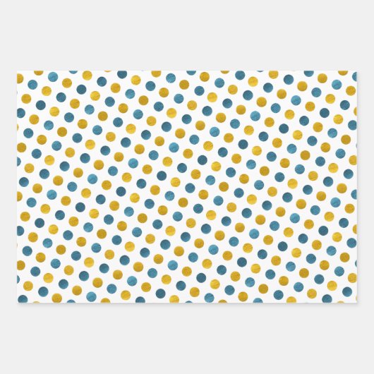 Classy White Blue & Gold Polka Dots Moderne Weihna Geschenkpapier Set (Vorderseite)