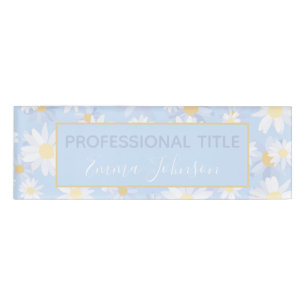 Classy White Daisy Blume Botanical Blue Design Namenschild