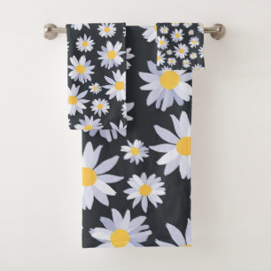Classy White Daisy Blume Botanisches Grau Design Badhandtuch Set