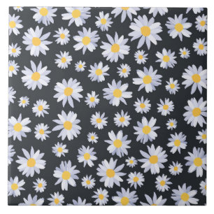 Classy White Daisy Blume Botanisches Grau Design Fliese