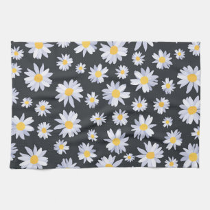 Classy White Daisy Blume Botanisches Grau Design Geschirrtuch